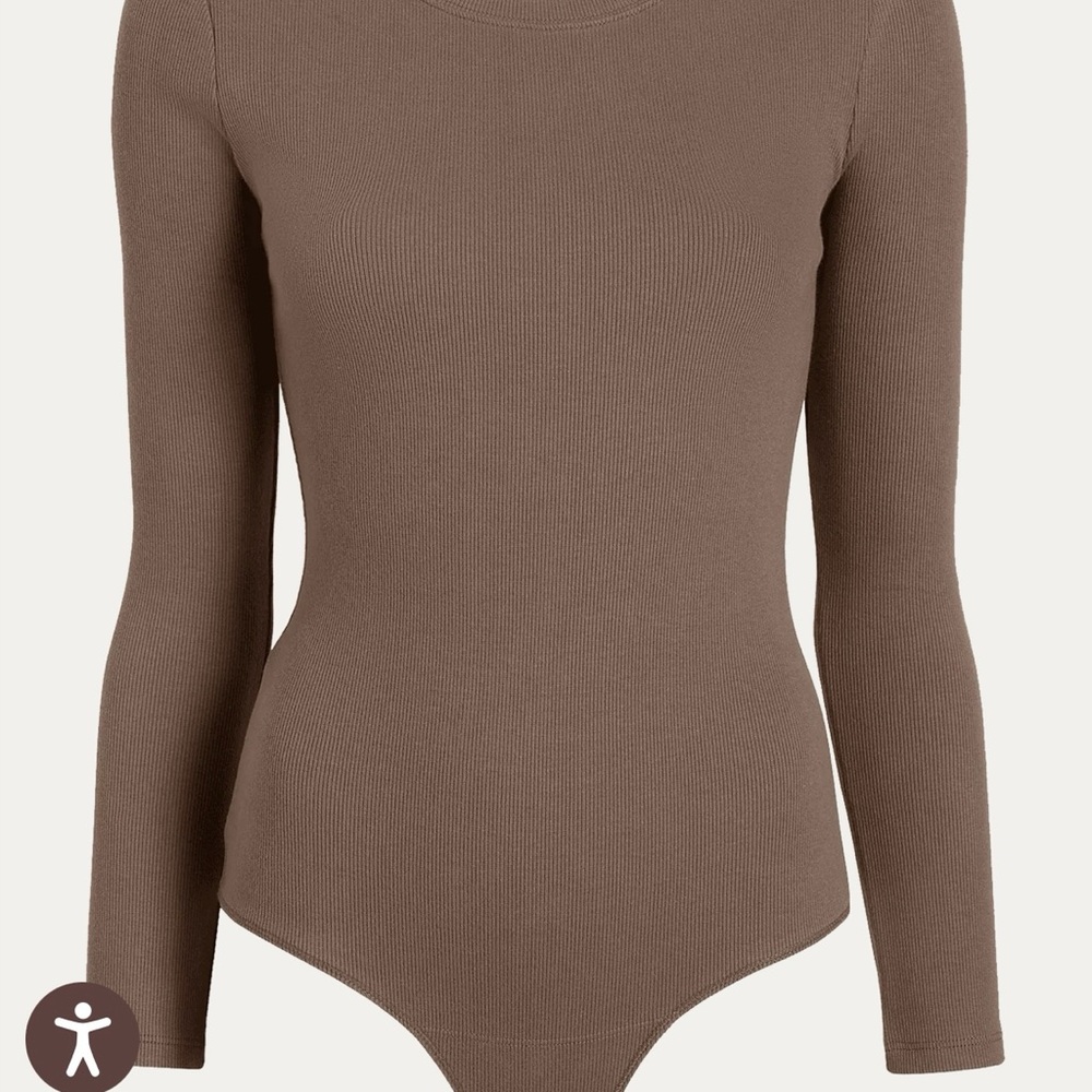 NWT Nuuds Long Sleeve Ribbed Crewneck Mocha Bodysuit